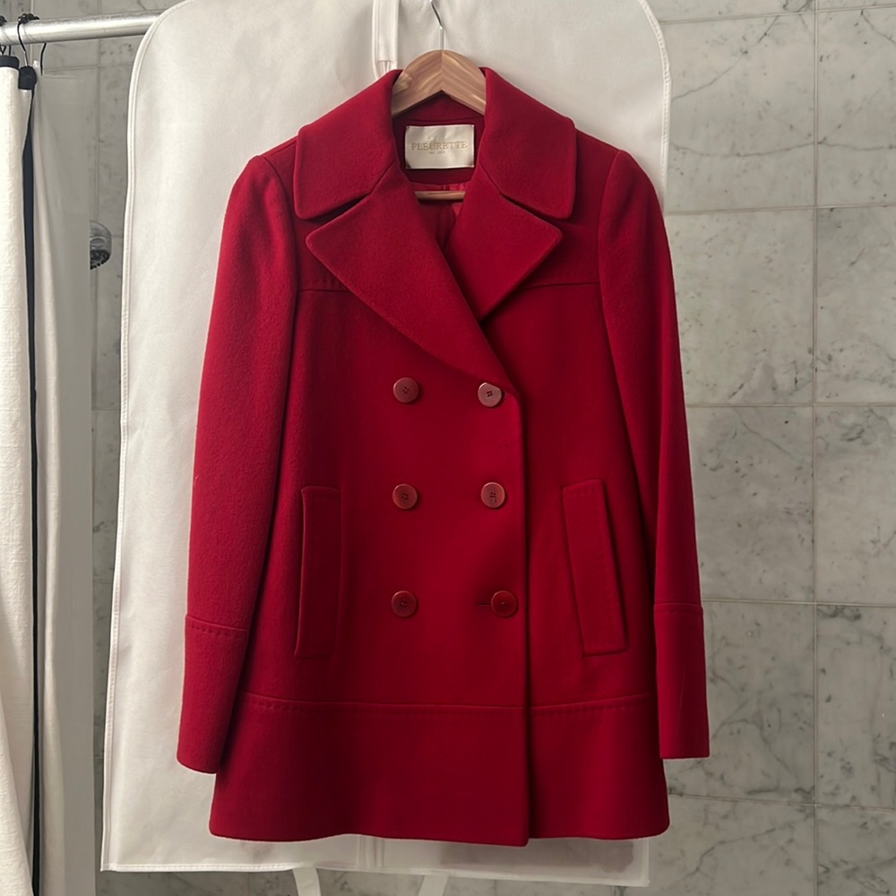Fleurette sz 2 red 100% wool coat